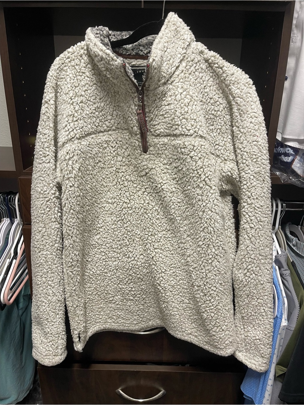 Unisex true grit Sherpa Quarter-Zip Pullover Sweater - Cream